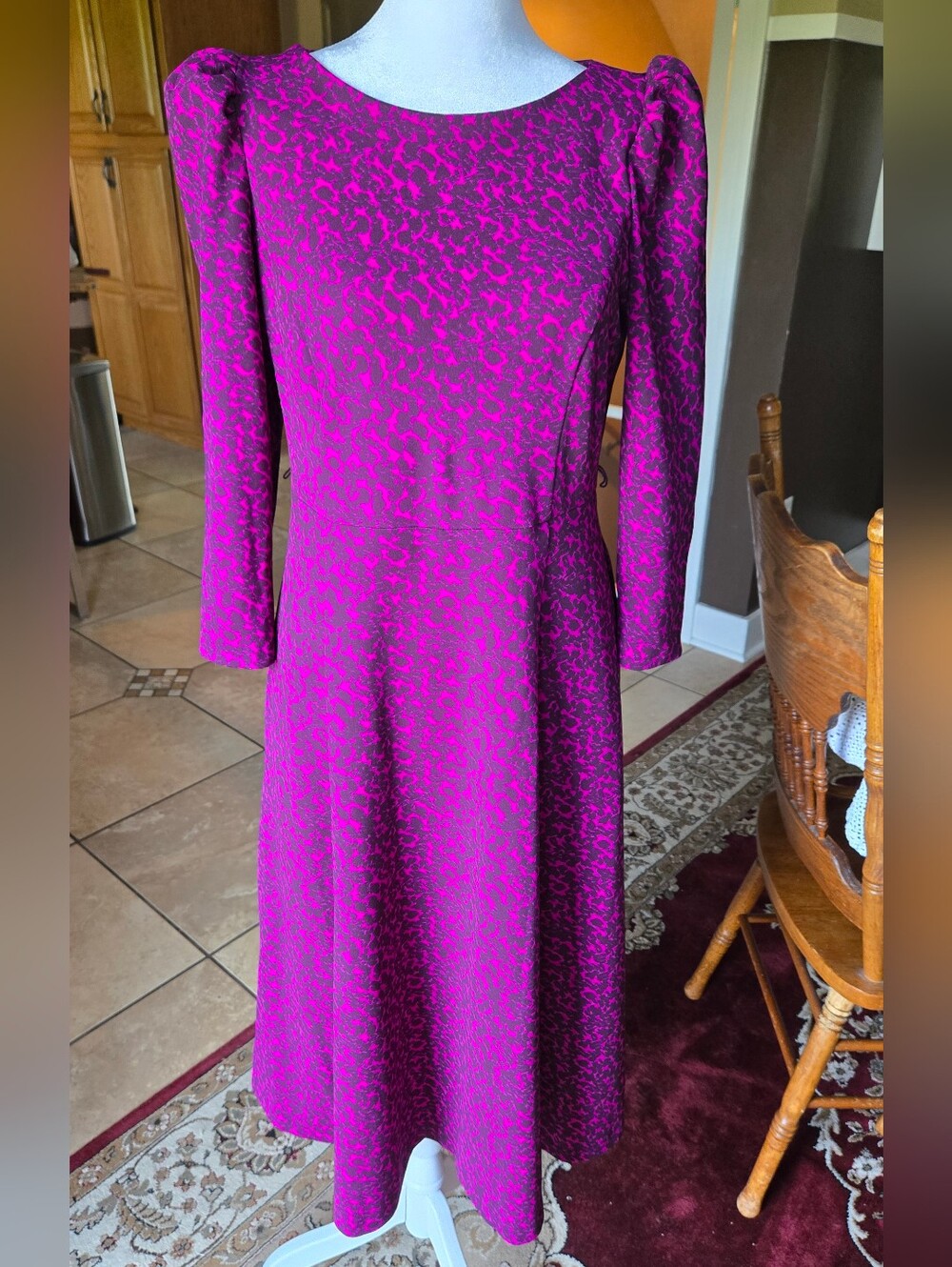 Calvin Klein Magenta Black Long-Sleeve A-Line Dress